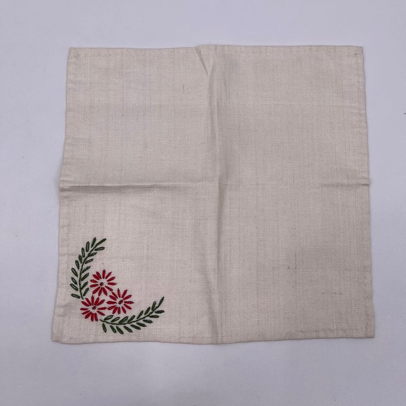 Set of 3 Handmade Hand Sewn Fabric Napkins Embroidered Corner Floral Flower - Picture 3 of 6